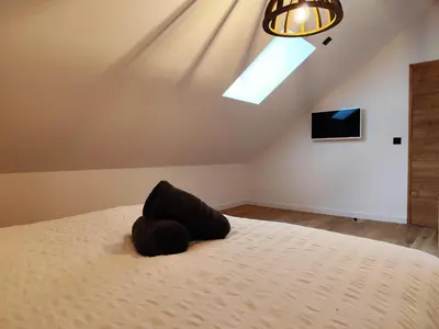 a bedroom with a large bed with a skylight at La Source in Saint-Gervais-les-Bains