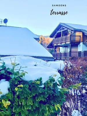 a house on a hill with snow in front of it at Rent cozy apartment sleeps 6 in SAMOENS in Samoëns