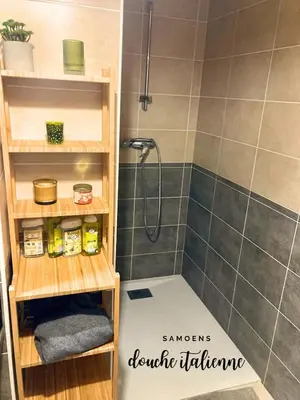a bathroom with a shower with a shower floor at Rent cozy apartment sleeps 6 in SAMOENS in Samoëns
