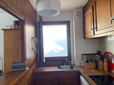 a kitchen with a sink and a window at Full nature, 4 people, Saint-Gervais, Chamonix in Saint-Gervais-les-Bains