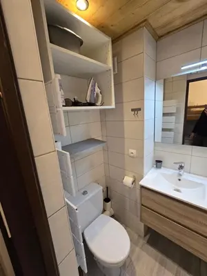a small bathroom with a toilet and a sink at Studio à 2 mn à pied des pistes de Mégève in Demi-Quartier