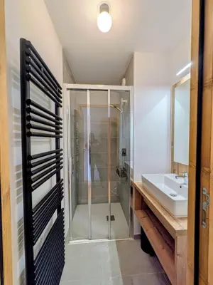 a bathroom with a shower and a sink at Les Sources de Canopée A0105 By Avecoeur in Saint-Gervais-les-Bains