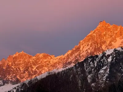 a view of a snow covered mountain at Chalet Du Goûter Room Bionnassay, Les Houches in Les Houches