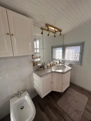 a white bathroom with a sink and a toilet at Panorama MB 356 - Grande maison familiale vue exceptionnelle in Sallanches