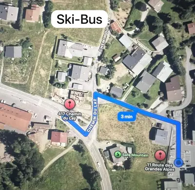 a map of the site of the six bus interchange at Escapade aux Carroz in Arâches-la-Frasse