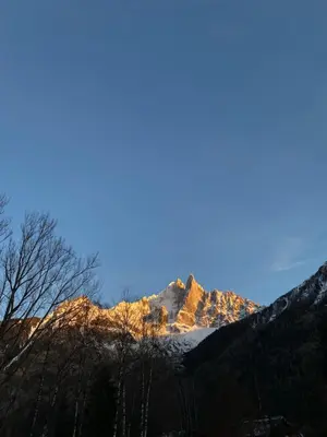 a view of a mountain with snow on it at Superbe T3- Vue Mont-Blanc- Au pied du Brévent- Chamonix in Chamonix-Mont-Blanc