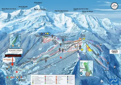 a map of a ski slope with mountains in the background at Cozy Bellevue - outdoor, skiing in Les Houches in Les Houches