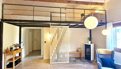 a room with a loft bed with a basketball hoop at Cozy Bellevue - outdoor, skiing in Les Houches in Les Houches