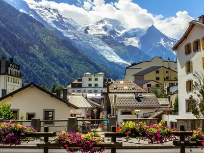 a view of a town with mountains in the background at Apartment Le Triolet-5 by Interhome in Chamonix-Mont-Blanc