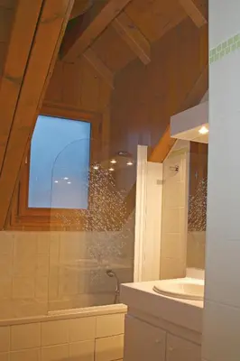 a bathroom with a shower and a sink at Lagrange Vacances Les Arolles in Saint-Gervais-les-Bains
