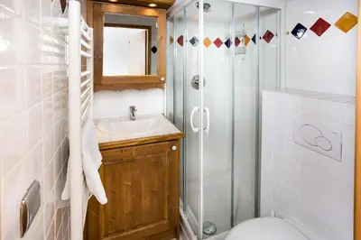 a bathroom with a shower and a sink and a toilet at Villa Vallet Apartment - Chamonix All Year in Chamonix-Mont-Blanc