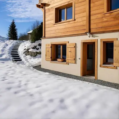 a house in the snow at megeve appartement des Crêtets in Megève