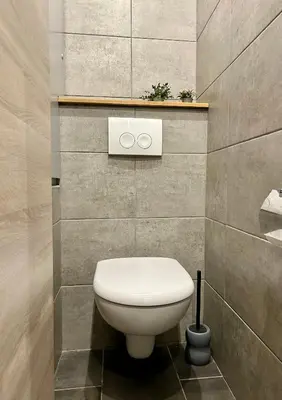 a bathroom with a white toilet in a wall at Appartement Duplex Forclaz in Chamonix-Mont-Blanc