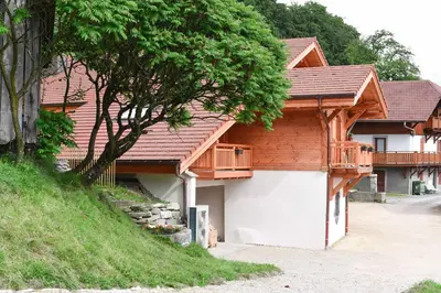 a house with a wooden roof at Chantemerle 1741, chambres d'hôtes à la montagne in Sallanches