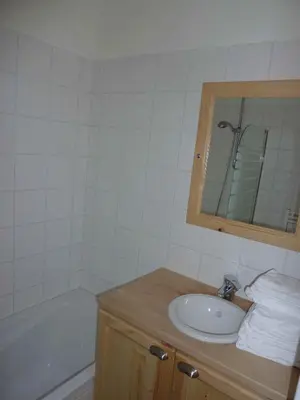 a bathroom with a sink and a bath tub at Le Hameau des Neiges in Demi-Quartier