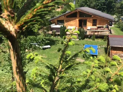 a log cabin in a field with a yard with a sidx sidx sidx at Chalet 4C in Les Houches