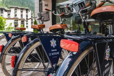 a row of bikes parked next to each other at Hotel Le Morgane in Chamonix-Mont-Blanc