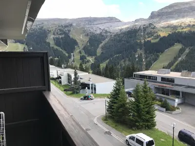 a view from a balcony of a building and a road at SKI DORIS 310 Flaine Forêt in Flaine