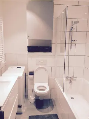 a white bathroom with a toilet and a shower at Grand Paradis in Chamonix-Mont-Blanc