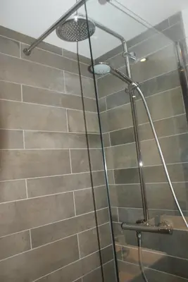 a shower with a metal shower head in a bathroom at Champalo in Chamonix-Mont-Blanc