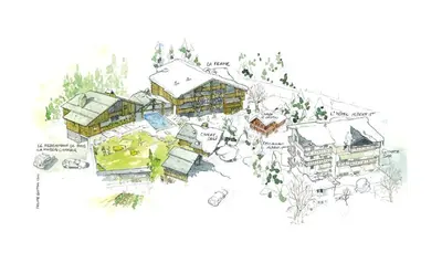 a conceptual drawing of a house at Le Hameau Albert 1er - Relais & Châteaux in Chamonix-Mont-Blanc