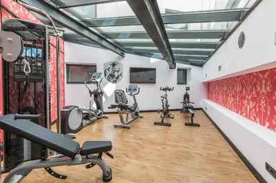 a gym with treadmills and cardio equipment in a room at Pointe Isabelle in Chamonix-Mont-Blanc