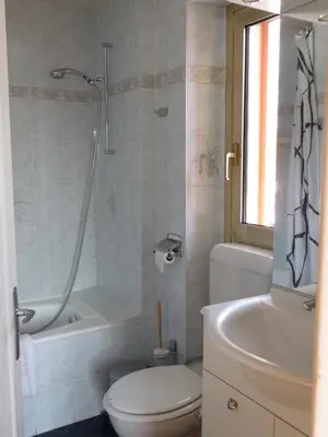 a bathroom with a toilet and a tub and a sink at Aiguille du Midi - Hôtel & Restaurant in Chamonix-Mont-Blanc