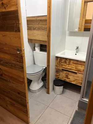 a bathroom with a toilet and a sink at Grand Studio in Les Carroz d'Araches
