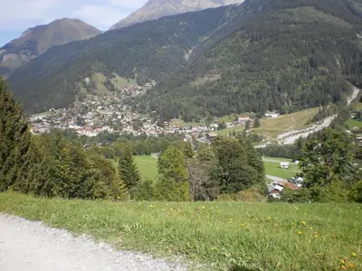a view of a small town in the mountains at Location Montagne in Les Contamines-Montjoie