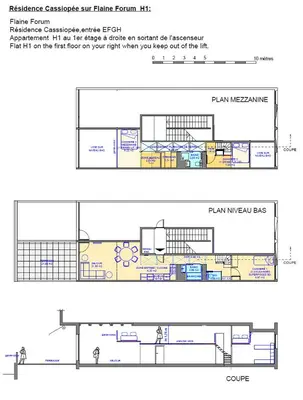 a floor plan and a plan of a building at Flaine Forum H1 Cassiopée Mezzanine & Terrasse in Flaine