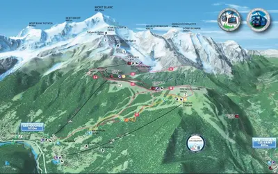 a map of a mountain with mountains in the background at Les Esserts in Les Houches