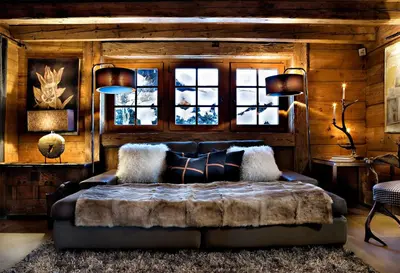a bedroom with a bed in a room with wooden walls at Chalet des Fermes de Marie, avec services, Collection Chalets des Fermes in Megève