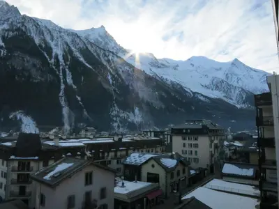 a view of a city with mountains in the background at L'Outa Panoramique in Chamonix-Mont-Blanc
