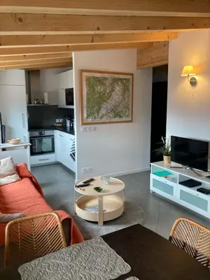 a living room with a couch and a table at Meridies in Plateau dʼAssy