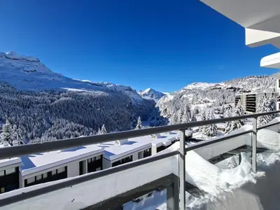 a view from the balcony of a resort in the mountains at Appartement lumineux 4 pièces à Flaine, 8 personnes, terrasse, accès spa - FR-1-425-18 in Flaine