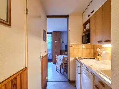 a kitchen with a sink and a counter at Studio lumineux au centre de Flaine avec balcon, équipé pour 4 personnes - FR-1-425-80 in Flaine