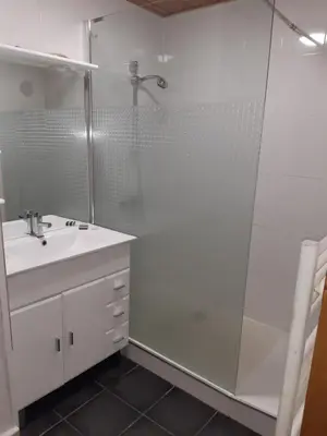 a bathroom with a shower and a sink at Le Carlton in Chamonix-Mont-Blanc