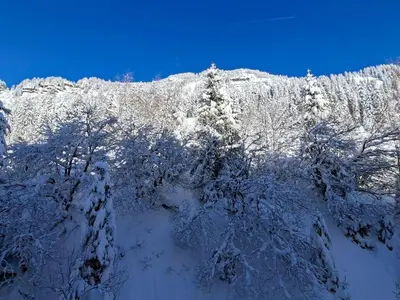 an aerial view of a snow covered mountain at Studio spacieux pour 4 personnes, proche des pistes - FR-1-425-74 in Flaine