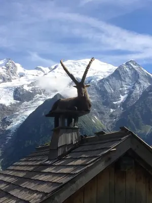 a statue of a goat sitting on top of a roof at Sallanches 3101 Route de Nant Cruy immeuble le Grand R in Sallanches