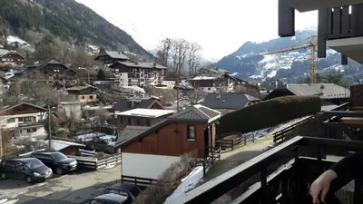 a view of a small town in the snow at Appartement Saint Gervais les Bains in Saint-Gervais-les-Bains