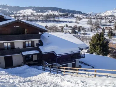 a building on a snowy hill with snow at Studio Le Sapin by Interhome in Demi-Quartier