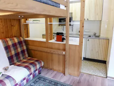 a small room with a bunk bed and a kitchen at Studio L'Aiguille du Midi-7 by Interhome in Chamonix-Mont-Blanc