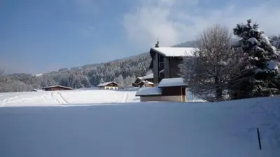 a house with snow on the ground in front of it at Appartement du Petit Bois in Megève