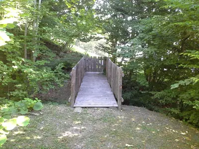 a wooden bridge in the middle of a forest at Cordon Balcon Du Mont Blanc in Cordon