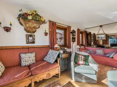 a living room with couches and a couch and a chair at Appartement 3 pièces, 4 pers, Megève Mont d'Arbois, TV, Wifi - FR-1-453-76 in Megève