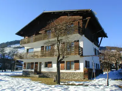 a large house in the snow with a tree in front at Appartement 3 pièces avec balcon et wifi - Megeve Jaillet - FR-1-453-80 in Megève