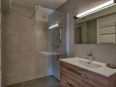 a bathroom with a sink and a shower at Appartement 2 pièces au rez-de-chaussée - Animaux admis - Près des pistes - FR-1-453-91 in Megève