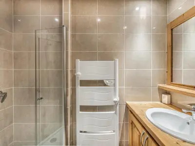 a bathroom with a shower and a sink at Charmant T2 au cœur de Megève pour 3 personnes - FR-1-453-106 in Megève