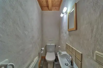 a small bathroom with a toilet and a sink at Chalet Coralie in Chamonix-Mont-Blanc