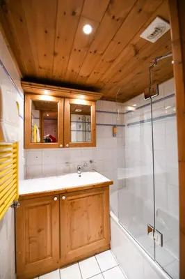 a bathroom with a shower and a sink and a tub at La Ginabelle Chamonix in Chamonix-Mont-Blanc